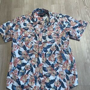 Blac Lacquer Hawaiian Aloha Button Up Short Sleeve Shirt Floral Tropical Mens XL